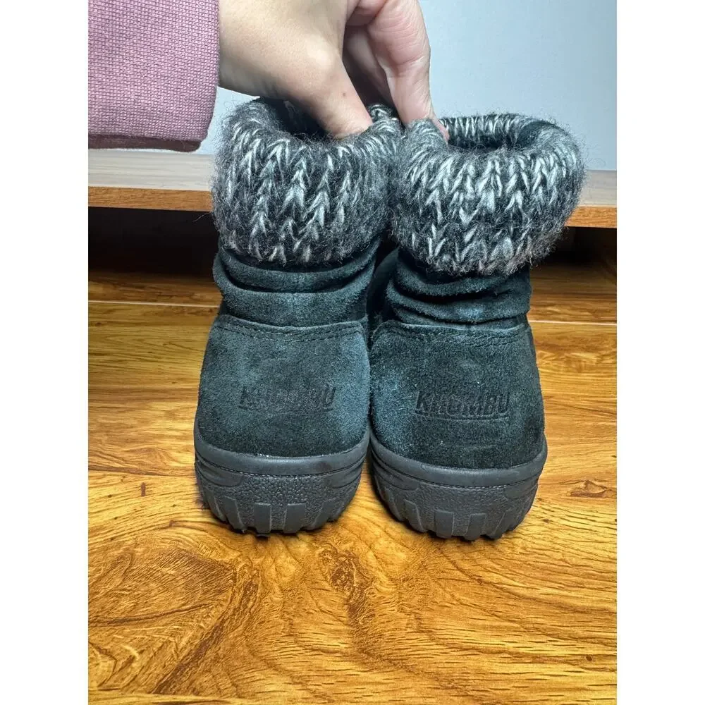 Khombu Boots Women 8M‎ Black Gray Suede Leather Flat Zip Round Toe Winter Travel